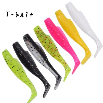 China TPR T-Bait 6Pcs/Bag Floating T For Tailing Soft Lure 8cm3.5g TPR Soft Fishing Worm Baits High Elasticity PESCA for sale