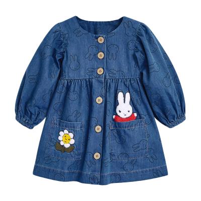 China High Quality Anti-wrinkle Girls Dresses Cute Girls Dress Infant Girl Jeans Dresses For Age 2T/3T/4T/5T/6T/7T for sale