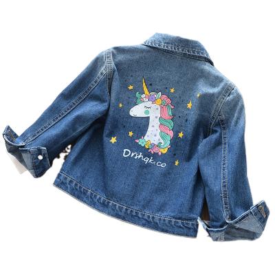 China Autumn Korean 2021 breathable style girls' coat cartoon unicorn girl children's denim coat fashionable for sale