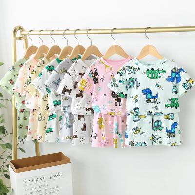 China Cotton cute mesh air low price cartoon children's home outfits boy girl pajamas fresh wholesale clothes for sale