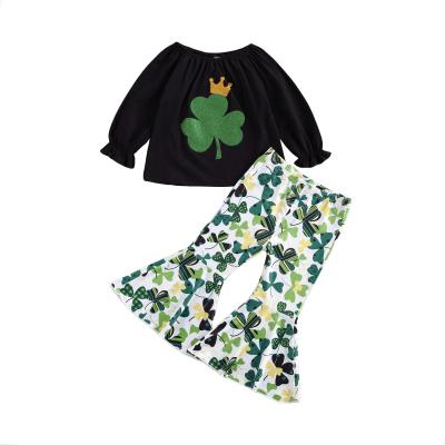 China 2021 Holiday cotton boutique outfits girl's casual costume clover outfits St Patrick's Day children's clothing set for sale