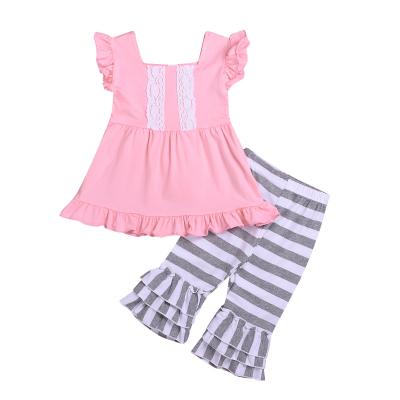 China Cute Boutique Ruffle Kids Outfits Short Sleeves Cute Cotton Girl Kids Clothes Two Piece Set for sale