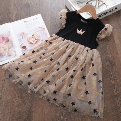 China New style boutique washable girl stars sparkle embroidery crown lace dresses fashion kids girls dresses for sale