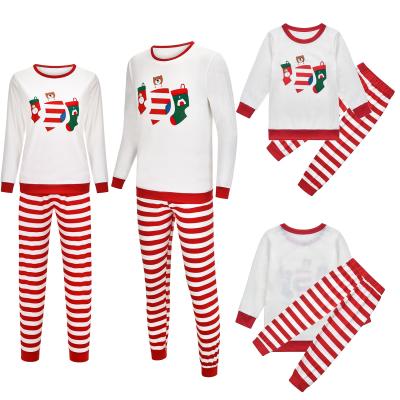 China 2021Amazon Wish Breathable Homewear Family Suit Christmas Striped Socks Printed Parent-child Pajamas for sale