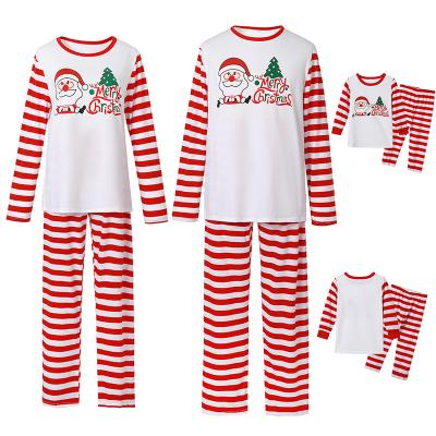 China New Design Breathable Mommy And Me European And American Striped Suit Santa Printing Family Pajamas for sale