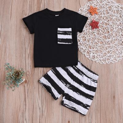 China New Summer Cotton Casual Baby Kids Striped Shorts Suit Kids Short Boys Sleeve Sportswear Casual Clothing Set for sale