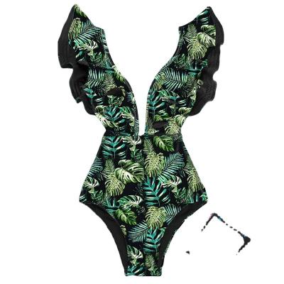 China OEM 2023 Plus Size Ruffle Girl One Piece Swimsuit Off The Shoulder Swimwear Women Flora Deep-V Swimwear Beach Wear Bathing Suit Bikini for sale