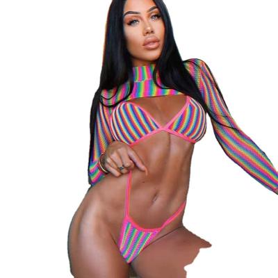 China 2022 Brand Designer Stripes Swimwear Thong Bikini Female Swimwear Famous Sunscreen Sexy Three-Piece Suit Bikini for sale