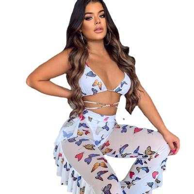 China 2023 QUICK DRY plus women's swimwear set two-piece size swimwear and beachwear print swimsuit mesh swimwear with panties for sale