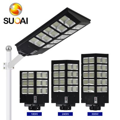 China Road SUOAI Factory Price Ip65 Power Lamp Integrated 180w 240w 300w All In One Solar Led Street Light for sale