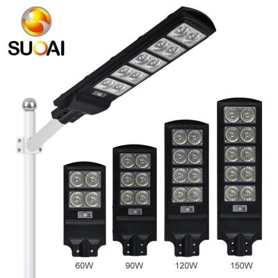 China ROAD SUOAI Road Lamp Outdoor Waterproof Ip65 ABS Ip65 60w 90w 120w 150w All In One Led Solar Street Light for sale