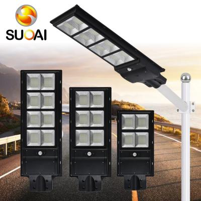 China ROAD SUOAI New Design Outdoor Ip65 Remote Control ABS 60w 90w 120w All In One Led Solar Street Light for sale