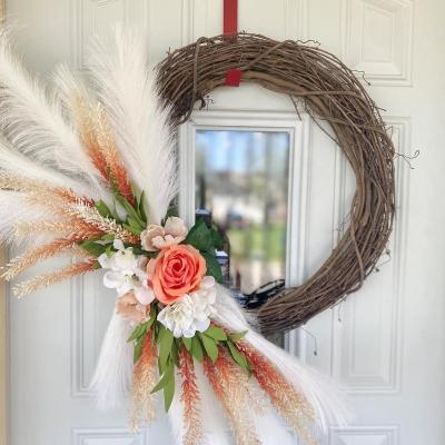 China Manufacturer Hot Sale Home Garland Pampas Grass Decoration Weding Spring Wall Decor Artificial Pampas Flower Wreath for sale