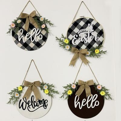 China 2021 New Nordic Touch Decoration Easter Wreath Home Shooting Natural Props Black And White Grid Wreath Door Wall Decoration for sale