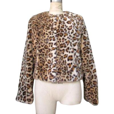 China Breathable Most Popular Fashionable Leopard Print Imitation Fur Coat Women Short Slim No Collar Warm Thick Coat Jacket for sale