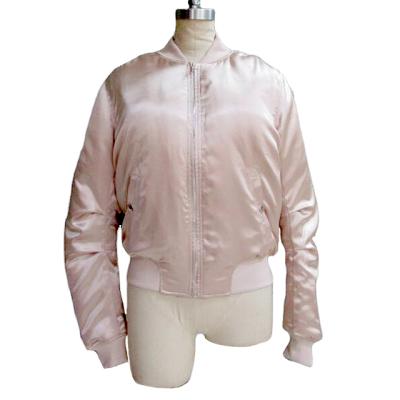 China Fashion New Arrival Woman Logo Factory Drop Winter Elegant Custom Stretch Satin Bomber Breathable Casual Solid Polyester Long Sleeve Bomber for sale