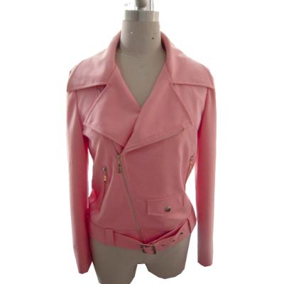 China Fashion Fall Designer Lady Breathable Custom Pink Belted Leather Jacket For Women Biker Latest Product for sale