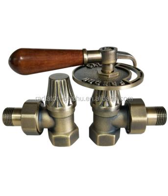 China Manual Valve Set BEIZHU Antique Brass Factory Supply Valves Antique Brass Radiator Cast Iron Manual Valve Set With Wheel Head And Lockshield Valve for sale