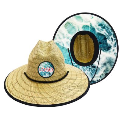 China Straw Hat Wide Brim Straw Hat With Under Liner Chin Strap Sun-Proof Casual Dobby Lifeguard for sale