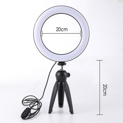 China Factory Direct Adjustable On-Camera Adjustable Beauty Light Brightness Interface Lamp USB Visual Lights With Tripod EM-RBL-8inch for sale