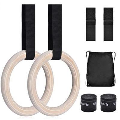 China Wooden Gymnastic Rings With Straps Exercise Gym Rings Fitness Gymnastic Rings ST018 for sale