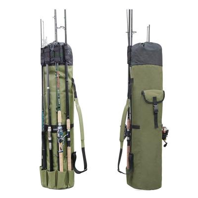 China Portable Rod Cylindrical Canvas Fishing Tackle Waterproof Single Shoulder Storage Pack Army Green Black for sale