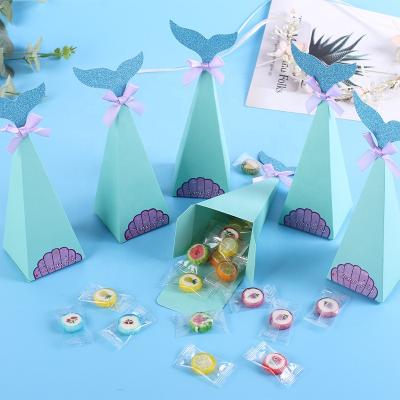 China New Recycled Material Design Gift Decoration Invitation Card Girls Birthday Treat Bags Candy Gift Box Mermaid Paper Confectionery Packaging for sale