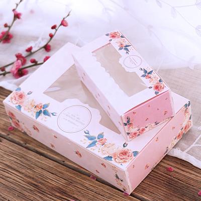 China Recycled Materials Pink Wreath Gift Kraft Candy Pink Cupcake Food Packaging Cake Cookies Paper Box With Window for sale