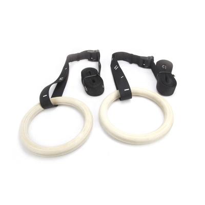 China 2021 Hot Sale Extra Thick Good Quality Gymnastic Rings Strength Exercise Wooden Gym Rings With Adjustable Straps Buckle for sale