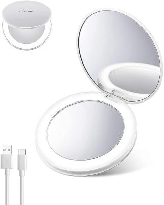 China Dimmable Lady Pocket Vanity Mirror Handheld Portable LED Light Lit Led Mirror Light Makeup Mirror for sale