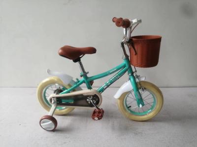 China 12 inch kids fiets met mand en rem groene kleur fiets voor kinderen Te koop