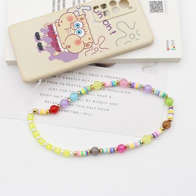 China 2021 New Mobile Phone Strap Colorful Polymer Clay Heart Bead Phone Chain Wholesale Fashionable Smiling Face Chain For Women Summer Jewelry 3 for sale