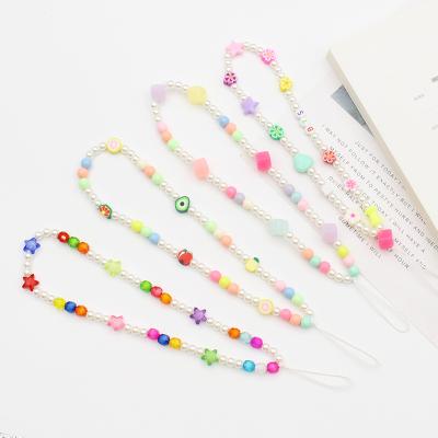 China Universal Mobile Plastic Lanyard Cute Rainbow Color Girly Phone Style Strap Camera Car Key Fixed Phone Chain for sale