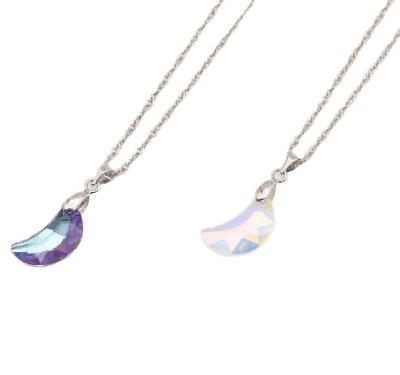 China Colorful Colorful AB Effecting Mixed Color Crescent Moon Crystal Pendant Rhodium Link Chain Necklace For DIY Jewelry for sale