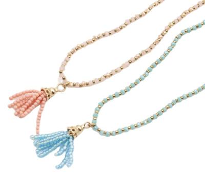 China New Fashion Fashion Seed Beads Tassel Pendant Crystal Beaded Gold CCB Colorful Elastic Triple Wrap Bracelet Necklaces For Women for sale