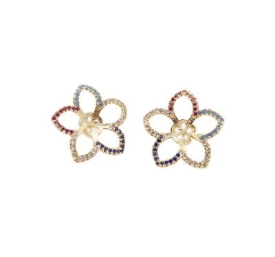 China Fine Jewelry FASHION Trendy Gold Plated Colorful Post s925 Zircon Inlay Flower Stud Earrings For Women Accessories for sale