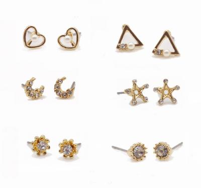 China Wholesale Classic 6 Pairs Mixed Classic Collection Alloy Set Gold Sun Moon Star Set Plated Alloy Stud Earrings for sale