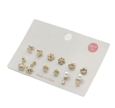 China Fashion Cheap Gift 6 Pairs Multiple Sun And Moon Shape Korean Mini Pearl Snowflake Stud Earrings Set For Women for sale