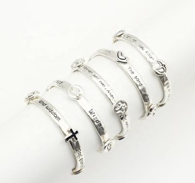 China Stretch Inspired Christian Bangle Christian Quote Motivational Stackable Engraved Faith Courage Adjustable Bracelet for sale