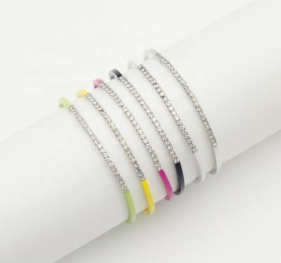 China 2020 Wholesale Colorful Jewelry Open Cuff Stainless Steel Cupchain Rhinestone Bangle Bracelet For Girls for sale