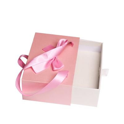 China Custom Recycled Gift Boxes Logo Paper Materials Maker Stain Jewelry Drawer Custom Box With Ribbon for sale