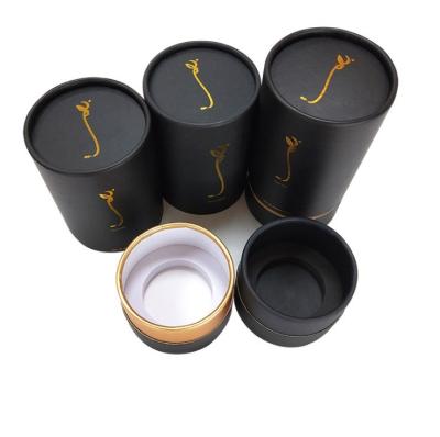 China Wholesale Recycled Gold Stamping Materials Round Tube Perfume Cylinder Black Paper Box for sale