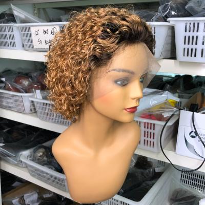 China JRX CUT Pixie Short Cut Curly Pixie Ombre 613 Brazilian Hair Wigs 13*6*1 T Part Lace Wigs Blonde Hair Wigs For Black Women Wig for sale