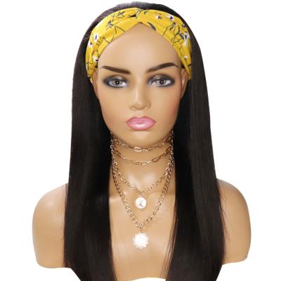 China Regular Wave Headband Wigs For Women Brazilian Straight Hair Wig Machine Made Headband Wig With Scarf for sale