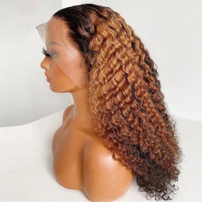 China Ombre Honey Brown Kinky Curly T Piece Lace Wig Dark Brown Curly Curly Virgin Hair Long Colored Wig for sale