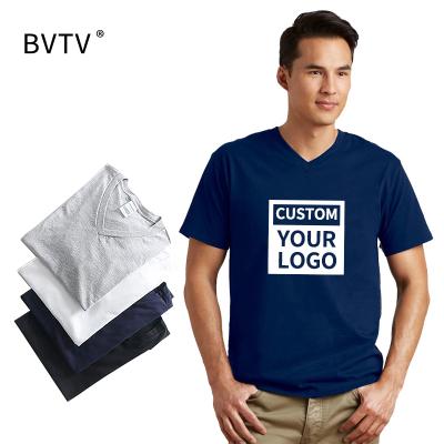 China 100% Black Plain Logo Printing T-shirt Mens V Neck T-Shirts Custom Cotton Anti-Shrink V Neck T-Shirts for sale