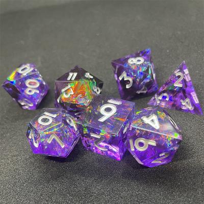 China DND Games Handcrafted Polished Sharp Edge Tabletop Dice Fiery Night 7 Piece Dnd Rpg Polyhedral Sharp Edge Gaming Critical Role Dice Set for sale