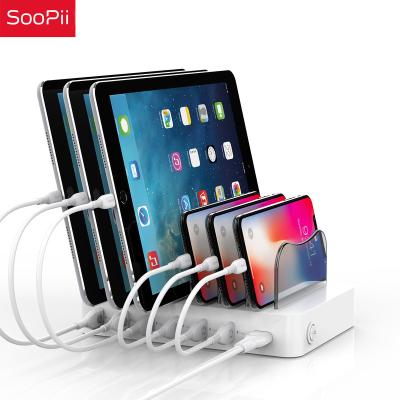 China SooPii 6 Port Phones 50W Charging Station, Charger Station with 6 Cables Included for Multiple Devices, Phones, Tablets and Other for sale