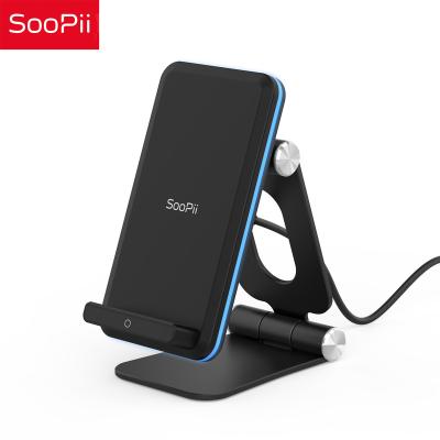 China Mobile Phone SooPii QI 15W Wireless Charger with Double-axis Design Aluminum Alloy Bracket and Breathing Blue Lightweight Wireless Charger Stand for sale