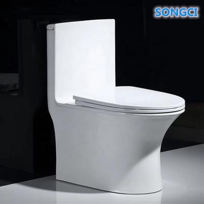 China Popular Large Drain Double-Flow Belt Double Flush Ceramic Siphonic One Piece Bathroom Sanitary Ware Toilet for sale